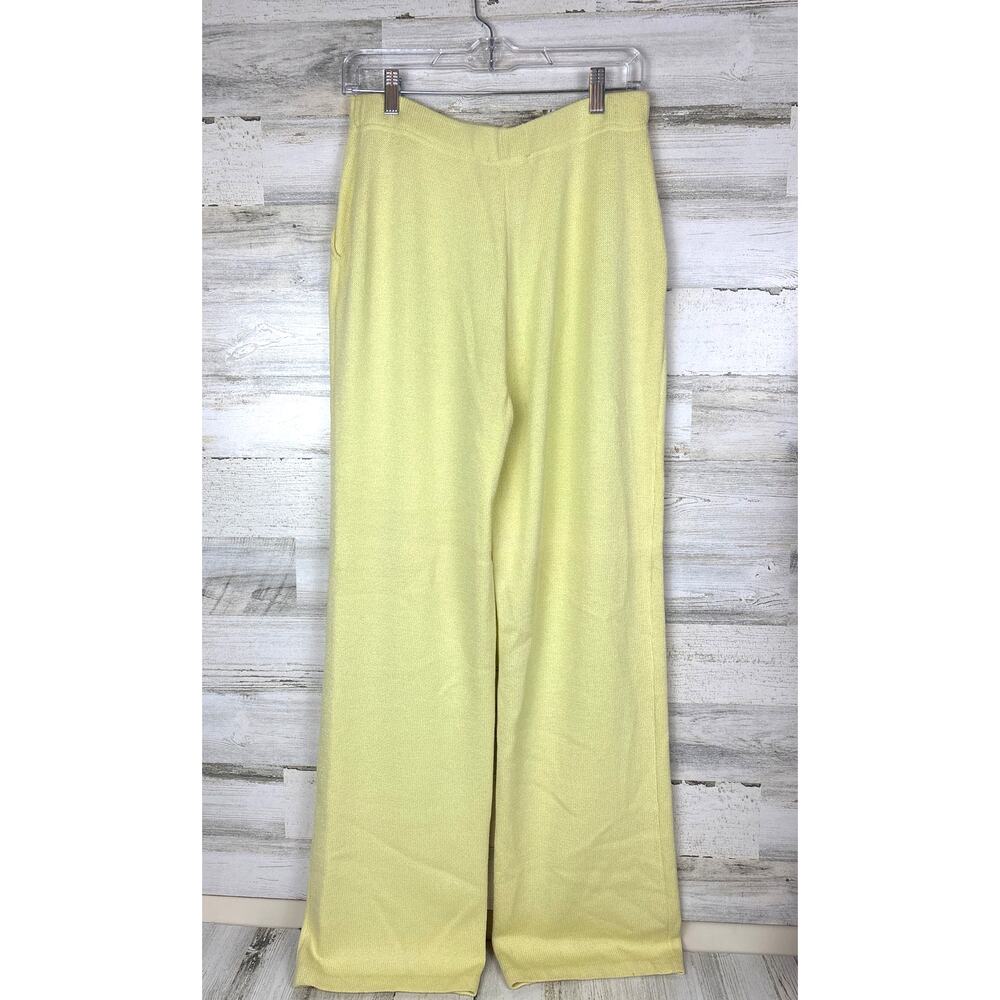 St. John Sport Essentials Women’s Medium Yellow Wool Blend Knit Wide Leg Pants - Picture 2 of 5